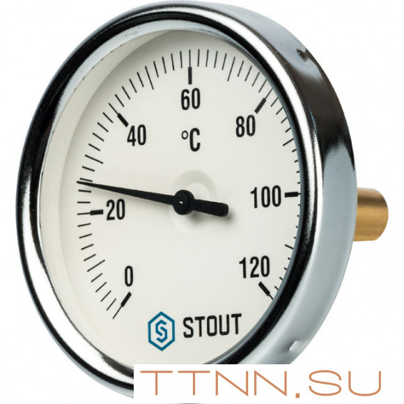 Термометр биметаллический STOUT 80 мм 1/2" с погружной гильзой 50 мм