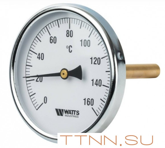 Термометр биметаллический с погружной гильзой Watts F+R801 (T) 100/100 (1/2",160"С)