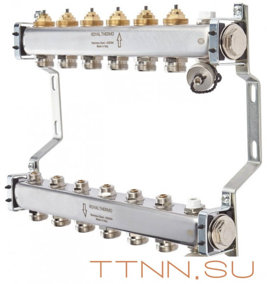 Для отопления Royal Thermo 1" ВР-3/4" НР, 9 выходов, нерж. (RTE 51.109)