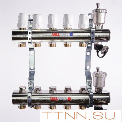 Коллекторный блок Valtec VTc.594.EMNX.0607 1", 7 x 3/4" евроконус Коллекторный блок Valtec VTc.594.EMNX.0607 1", 7 x 3/4" евроконус