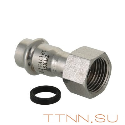 Соединитель из нержавеющей стали с накидной гайкой Valtec 15х1/2"