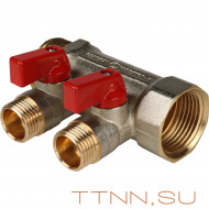 Коллектор с шаровыми кранами STOUT 1"х2х1/2" красные ручки Коллектор с шаровыми кранами STOUT 1"х2х1/2" красные ручки