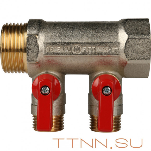 Коллектор с шаровыми кранами STOUT 1"х2х1/2" красные ручки