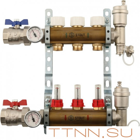 Для отопления STOUT Коллектор регулируемый с расходомерами 1/3/4x3 Для отопления STOUT Коллектор регулируемый с расходомерами 1/3/4x3