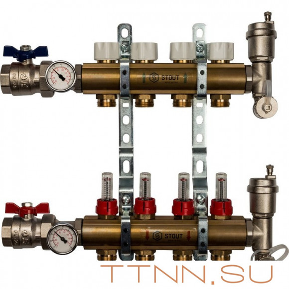 Для отопления STOUT Коллектор регулируемый с расходомерами 1/3/4x4 Для отопления STOUT Коллектор регулируемый с расходомерами 1/3/4x4