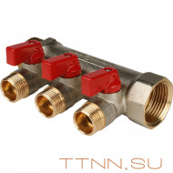 Коллектор с шаровыми кранами STOUT 1"х3х1/2" красные ручки Коллектор с шаровыми кранами STOUT 1"х3х1/2" красные ручки