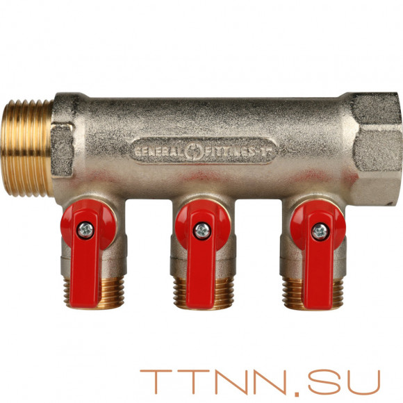 Коллектор с шаровыми кранами STOUT 1"х3х1/2" красные ручки