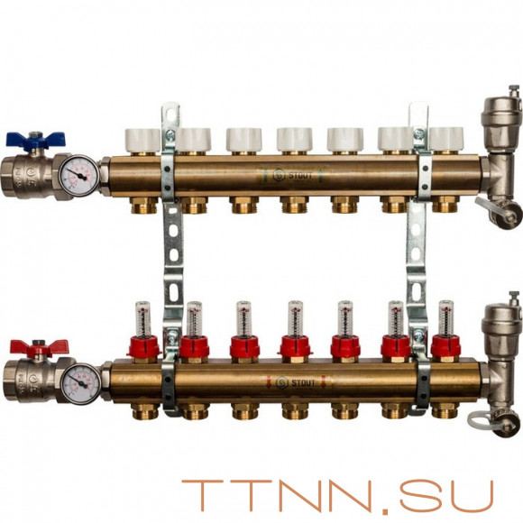 Для отопления STOUT Коллектор регулируемый с расходомерами 1/3/4x7