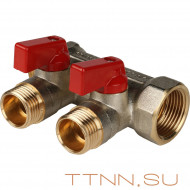 Коллектор с шаровыми кранами STOUT 3/4"х3х1/2" красные ручки Коллектор с шаровыми кранами STOUT 3/4"х3х1/2" красные ручки