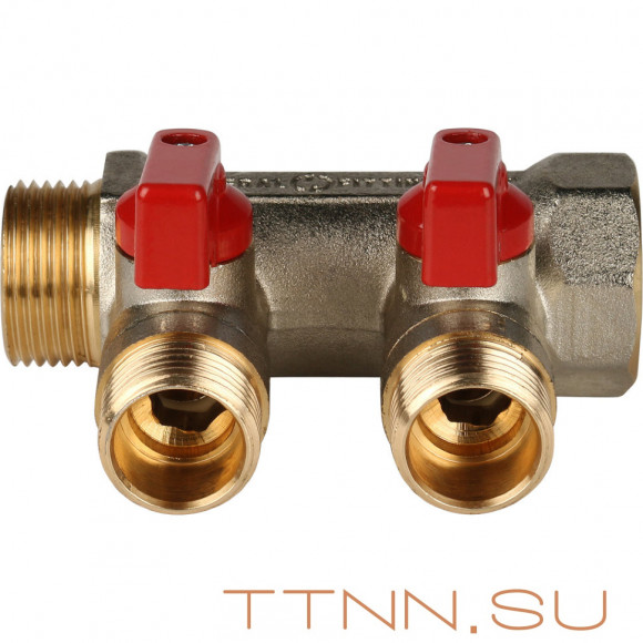 Коллектор с шаровыми кранами STOUT 3/4"х3х1/2" красные ручки Коллектор с шаровыми кранами STOUT 3/4"х3х1/2" красные ручки