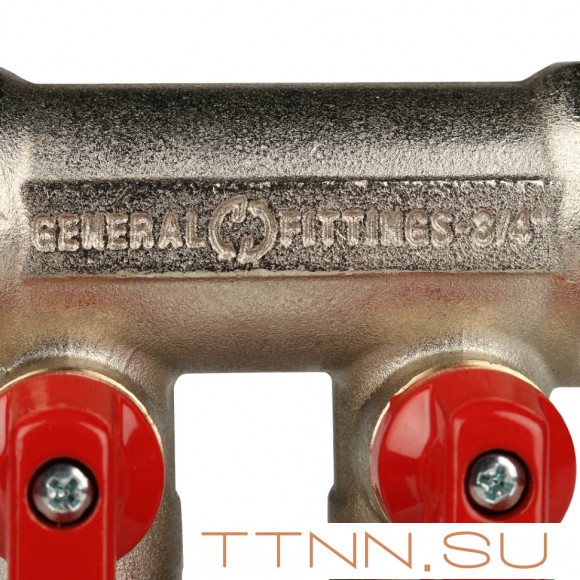 Коллектор с шаровыми кранами STOUT 3/4"х3х1/2" красные ручки Коллектор с шаровыми кранами STOUT 3/4"х3х1/2" красные ручки