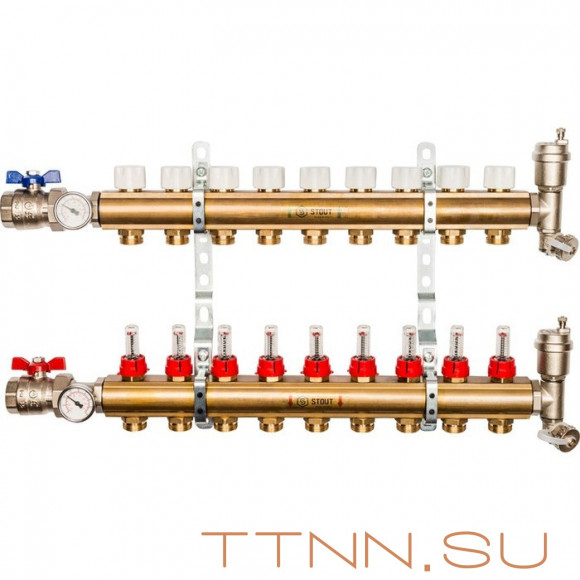 Для отопления STOUT Коллектор регулируемый с расходомерами 1/3/4x9 Для отопления STOUT Коллектор регулируемый с расходомерами 1/3/4x9