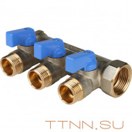 Коллектор с шаровыми кранами STOUT 3/4"х3х1/2" синие ручки SMB 6201 341203 Коллектор с шаровыми кранами STOUT 3/4"х3х1/2" синие ручки SMB 6201 341203
