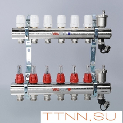 Для отопления VALTEC 1"х12 вых. Евроконус 3/4"с расходомерами в сборе