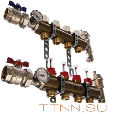 Коллектор регулируемый для теплого пола с расходомерами STOUT SMB 0473 000004