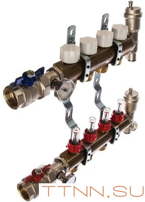 Коллектор регулируемый для теплого пола с расходомерами STOUT SMB 0473 000004