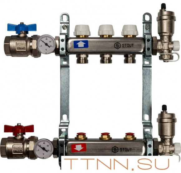 Коллектор с запорными клапанами STOUT SMS 0912 000003 Коллектор с запорными клапанами STOUT SMS 0912 000003