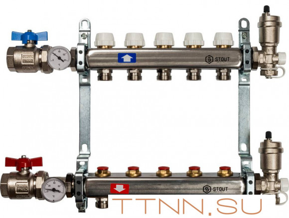 Коллектор с запорными клапанами STOUT SMS 0912 000005 Коллектор с запорными клапанами STOUT SMS 0912 000005