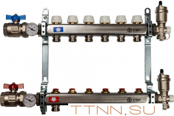 Коллектор с запорными клапанами STOUT SMS 0912 000006 Коллектор с запорными клапанами STOUT SMS 0912 000006