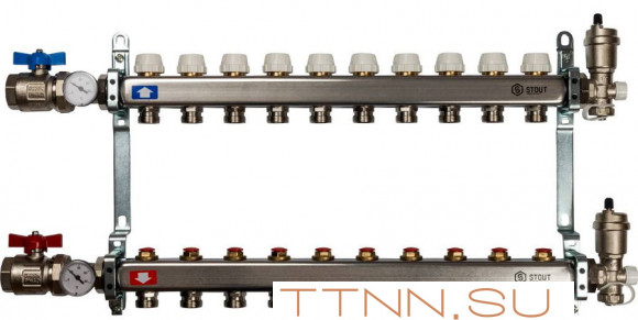 Коллектор с запорными клапанами STOUT SMS 0912 000010