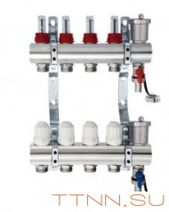 Коллекторная группа TIM KC004 4 выхода без кранов латунь Коллекторная группа TIM KC004 4 выхода без кранов латунь