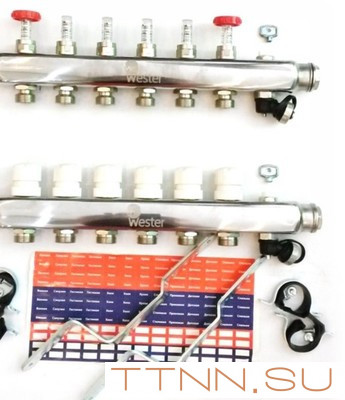 Коллектор для теплого пола Wester 1"-3/4 в сборе с расходомерами на 11 выходов Коллектор для теплого пола Wester 1"-3/4 в сборе с расходомерами на 11 выходов