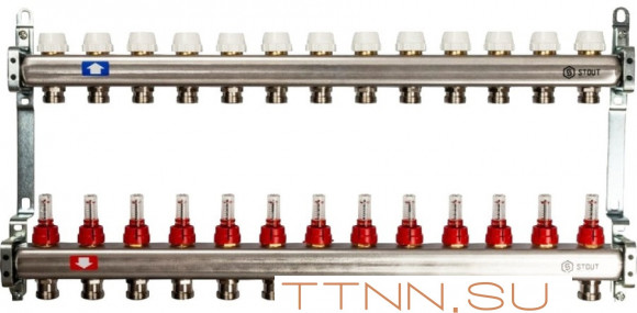 Коллектор с запорными клапанами STOUT SMS 0922 000013 Коллектор с запорными клапанами STOUT SMS 0922 000013